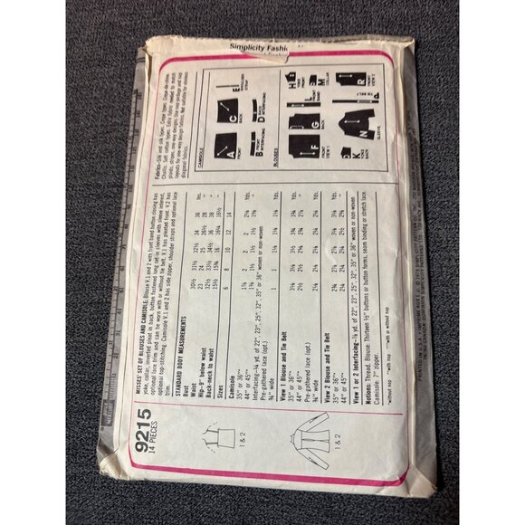 Simplicity 9215 Vintage 1979 Misses Blouse Sewing Pattern Size 10 Multiple Style - Picture 3 of 5